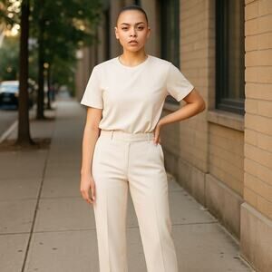 New Quince Women's Stretch Crepe Classic‎ Trouser Pants 34" Inseam Sand SZ14